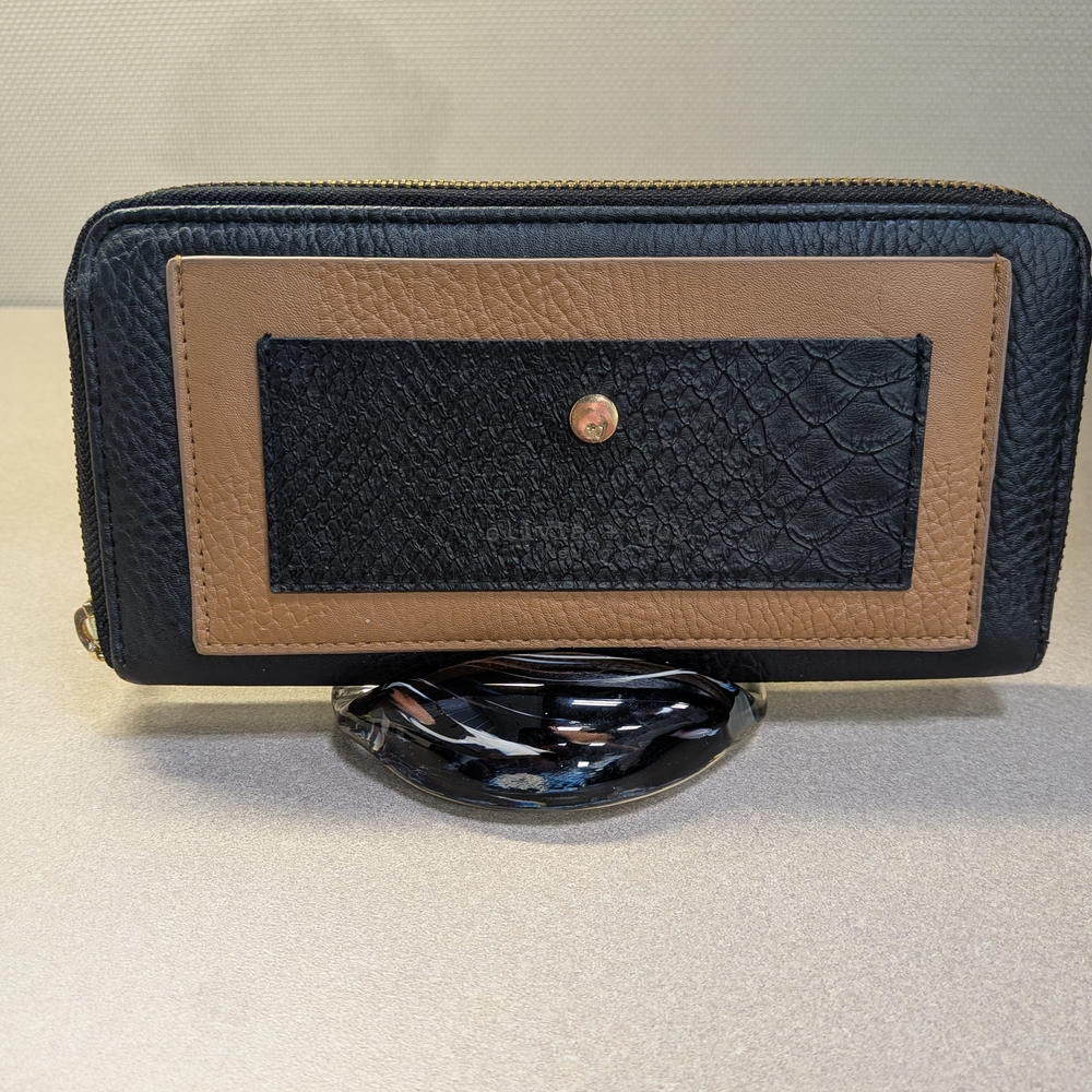 Olivia + Joy Black and Brown Zip-Around Wallet